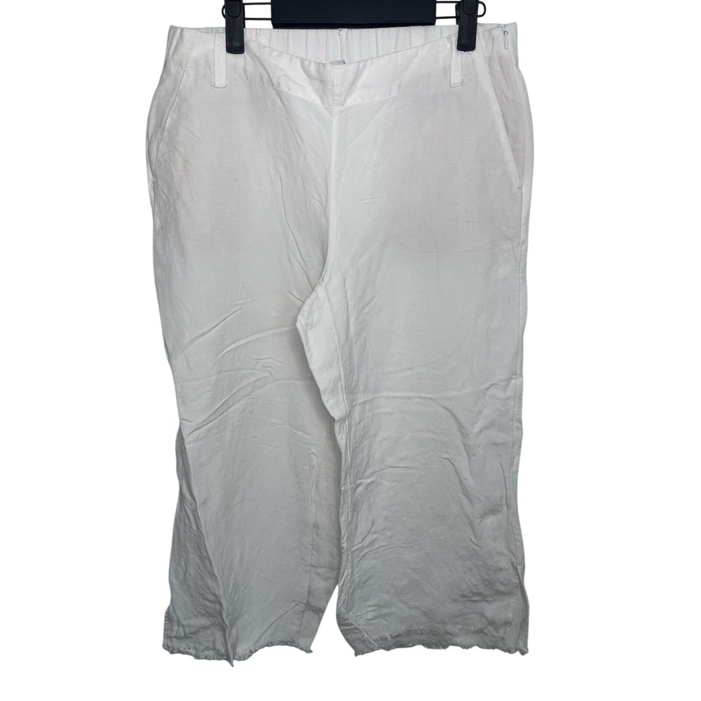 J.Jill Wm Sm White Linen Wide Leg Pants Pockets Laggenlook elastic waist
